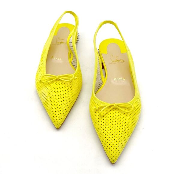 Christian Louboutin Citron Perforated Suede Spiked Hall Slingback Flats Size 40 - Picture 4 of 16